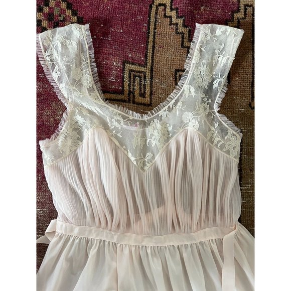Vintage 50s 60s Juliana Lingerie blush pink lace pleated Negligee Size 34 S/M - Picture 10 of 11